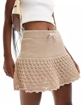 ASOS DESIGN – Трикотажная мини-юбка с рюшами цвета мокко, часть комплекта