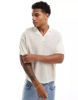 ASOS DESIGN – трикотажная рубашка-поло оверсайз с текстурой свободного кроя цвета экрю