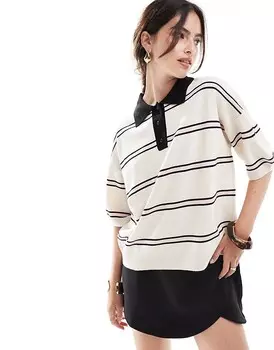 ASOS DESIGN – трикотажная рубашка-поло оверсайз в кремовую полоску