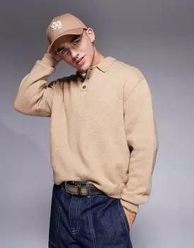 ASOS DESIGN — трикотажная рубашка-поло свободного кроя каменно-бежевого цвета