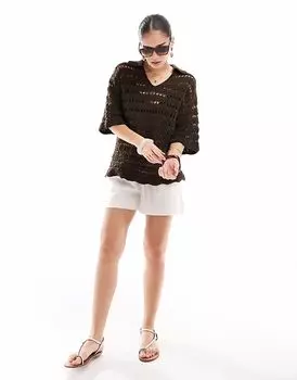 ASOS DESIGN трикотажная рубашка с воротником и симпатичным узором шоколадного цвета