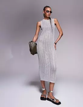 ASOS DESIGN – Трикотажное платье миди прямого кроя из металлизированной пряжи серебристого цвета