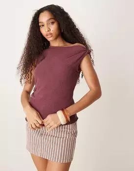 ASOS DESIGN трикотажный драпированный асимметричный топ на одно плечо бордового цвета
