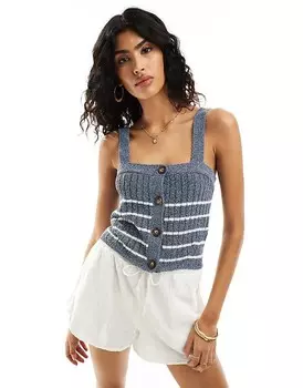 ASOS DESIGN – Трикотажный топ на бретелях в синие полоски с планкой на пуговицах
