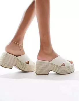 ASOS DESIGN Туфли на танкетке с перекрестными ремешками Toy из натуральной ткани