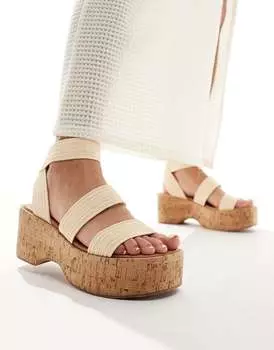 ASOS DESIGN Туфли на танкетке Tangle с массивной подошвой и эластичными ремешками натурального цвета