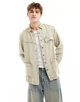ASOS Design – Твиловая рубашка серого цвета с двойными карманами