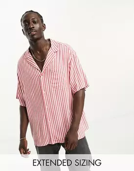 ASOS DESIGN – Удлиненная рубашка для боулинга ржавого цвета с полосками и воротником с лацканами