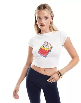 ASOS DESIGN – укороченная белая футболка с изображением сардин