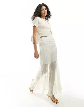ASOS DESIGN – Укороченная футболка кремового фактурного трикотажа со складным поясом