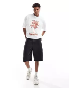 ASOS DESIGN – Укороченная футболка оверсайз кремового цвета с принтом спереди
