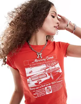 ASOS DESIGN – Укороченная красная футболка с лицензионным графическим принтом Ford