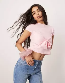 ASOS DESIGN – Укороченная розовая футболка с завязкой на груди спереди