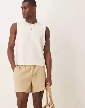 ASOS DESIGN укороченные вафельные шорты бежевого цвета