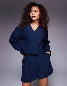 ASOS DESIGN, укороченный фактурный блейзер, темно-синий