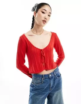 ASOS DESIGN – Укороченный красный кардиган в форме пуантов со шнуровкой спереди