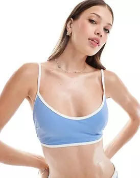 ASOS DESIGN – Укороченный лиф бикини пыльно-синего цвета с контрастной окантовкой и скрытыми косточками