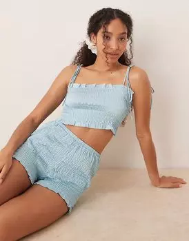 ASOS DESIGN Укороченный топ и шорты из текстурированного атласа в цвете морской волны