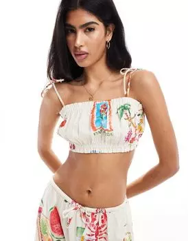 ASOS DESIGN – укороченный топ из смесового льна с принтом открытки, входит в комплект