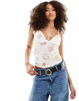 ASOS DESIGN – укороченный топ с фруктовым принтом и тонкими бретелями