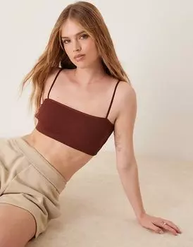 ASOS DESIGN укороченный топ с перекрестной отделкой сзади шоколадного цвета
