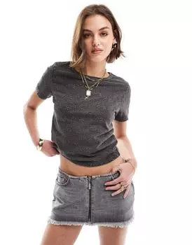 ASOS DESIGN - Укороченный топ темно-серого цвета с английской вышивкой