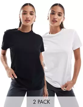 ASOS DESIGN Ultimate Value Набор из 2 футболок с круглым вырезом из смесового хлопка черного и белого цвета — МУЛЬТИ