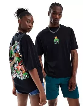ASOS DESIGN унисекс — черная объемная футболка с лицензионным принтом «Марсианин Марвин» в стиле Looney Tunes
