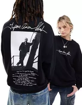 ASOS DESIGN Unisex – черная толстовка оверсайз с лицензионной графикой Тупака