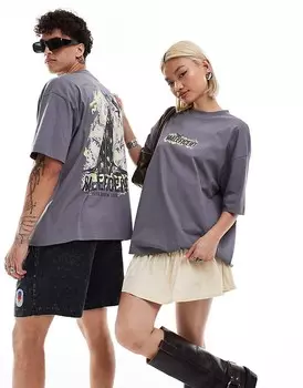 ASOS DESIGN Unisex – Disney – Серая футболка оверсайз с принтом и надписью Малефисента =