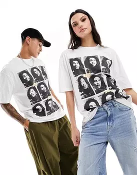 ASOS DESIGN – Унисекс – футболка оверсайз белого цвета с лицензионными принтами Marley