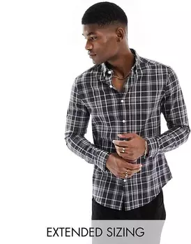 ASOS DESIGN – Узкая эластичная рубашка в черно-белую клетку