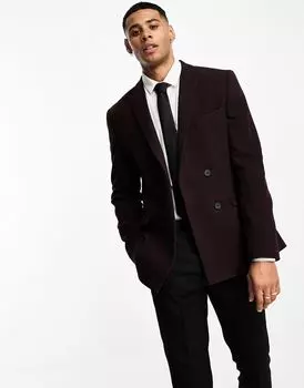 ASOS DESIGN – узкая куртка бордового цвета с узором «елочка» из смесовой шерсти