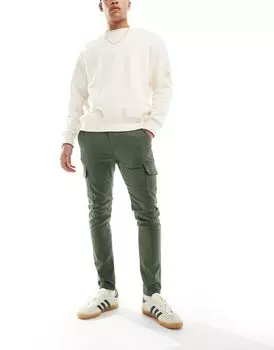 ASOS DESIGN – узкие брюки-карго цвета хаки