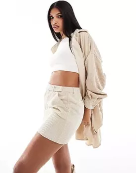 ASOS DESIGN – Вельветовая мини-юбка молочно-белого цвета с поясом, однотонная