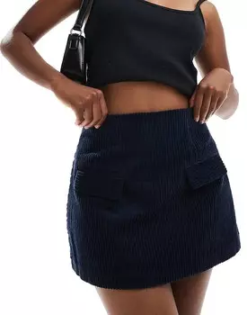ASOS DESIGN – Вельветовая юбка темно-синего цвета с карманом