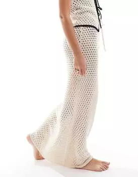 ASOS DESIGN = Вязаная пляжная юбка макси кремового цвета =