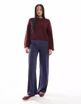 ASOS DESIGN Высокие свободные брюки прямого кроя со льном в темно-синюю полоску