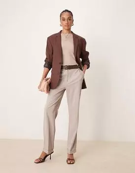 ASOS DESIGN Высокие узкие прямые брюки с поясом в полоску из норки