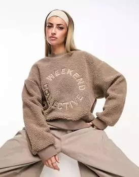 ASOS DESIGN Weekend Collective оверсайз-толстовка борга с вышитым логотипом темно-серого цвета