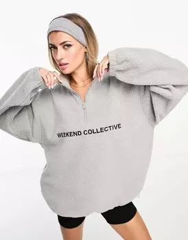 ASOS DESIGN Weekend Collective Серый меланжевый флис борг на молнии с логотипом