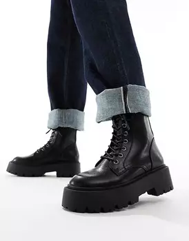 ASOS DESIGN Wide Fit – Adventure – Черные ботильоны на шнуровке и толстой подошве