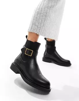 ASOS DESIGN Wide Fit – Aurora – Черные ботинки на плоской подошве с ремешками с пряжками, широкий крой