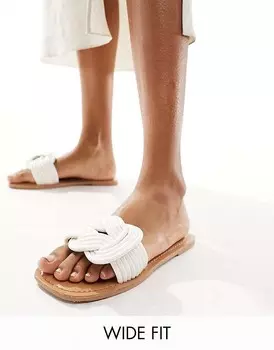 ASOS DESIGN Wide Fit – Fifi – Белые сандалии на плоской подошве тканые
