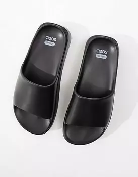 ASOS DESIGN Wide Fit – Freedom – Черные шлепанцы на толстой плоской платформе