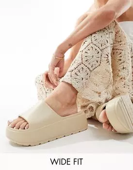 ASOS DESIGN Wide Fit – Freedom – шлепанцы кремового цвета с плоской подошвой с выступами и широкой подошвой