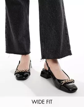 ASOS DESIGN Wide Fit – Lion – Черные балетки с ремешком сзади на пятке