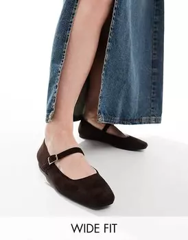 ASOS DESIGN Wide Fit – Lottie – Коричневые балетки Mary Jane
