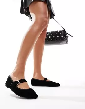 ASOS DESIGN Wide Fit – Lou – Черные бархатные балетки Mary Jane