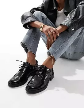 ASOS DESIGN Wide Fit – Manny – туфли на плоской подошве со шнуровкой черного цвета